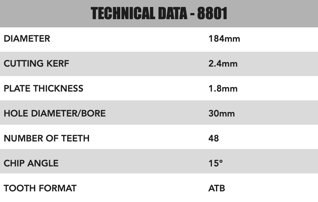 184mm X 30/20mm X 2.4mm 48 Tooth ATB saw Blade - 8801