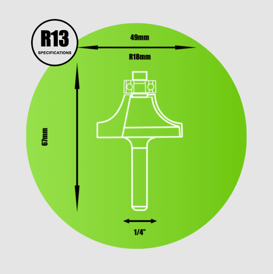 Cuchillas para llaves Redondeo de 1/4" Sobre Router Cutter Radio de 18 mm - R13