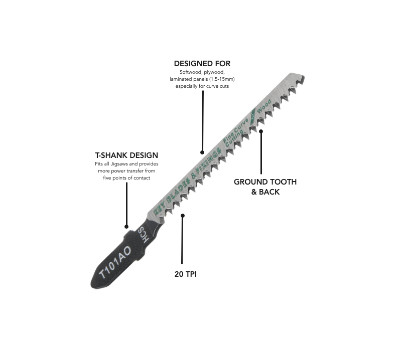 Key Blades T101AO Jigsaw Blades 5 Pack - 1155