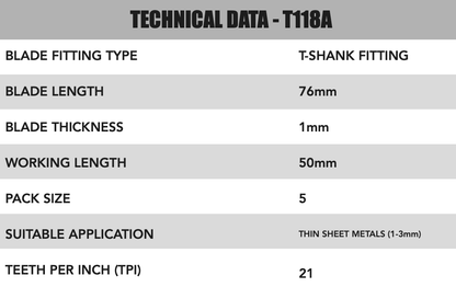Hojas de sierra caladora para corte de metal T118A - 1188