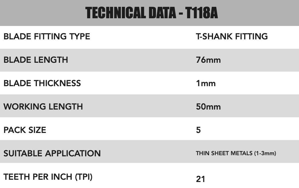 T118A Metal Cutting Jigsaw blades - 1188