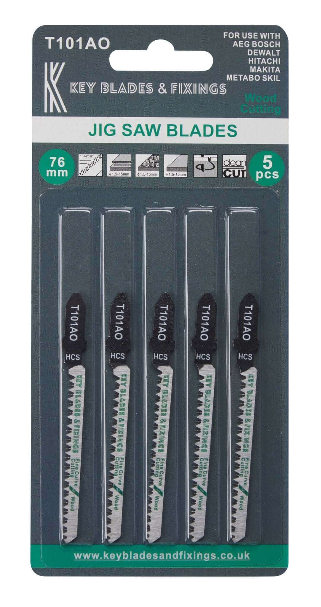 Key Blades T101AO Jigsaw Blades 5 Pack - 1155 -  Shop Key Blades & Fixings | Workwear, Power tools & hand tools online - Key Blades & Fixings Ltd